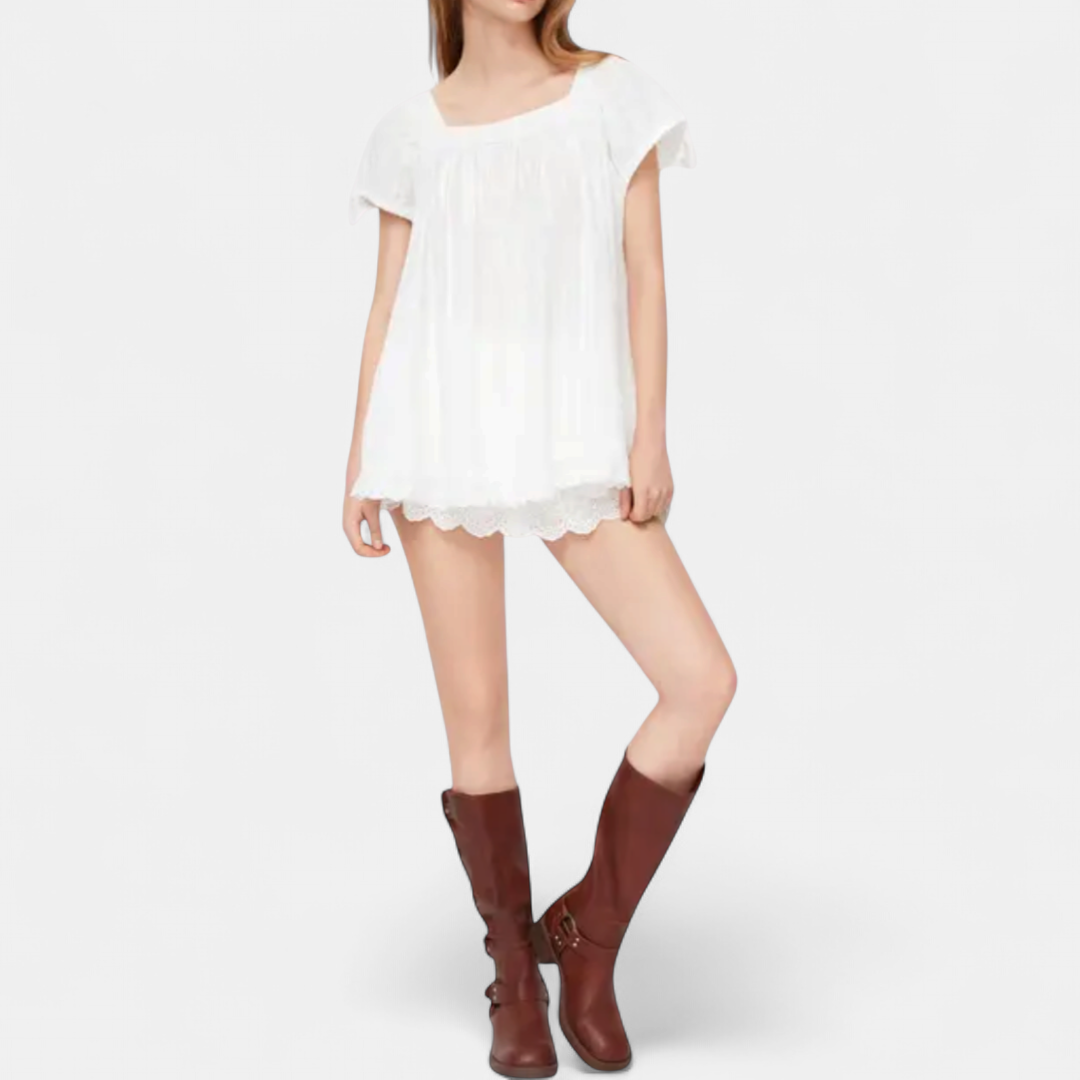 BRISEIS™ – Ruffle Knot Square Neck Blouse