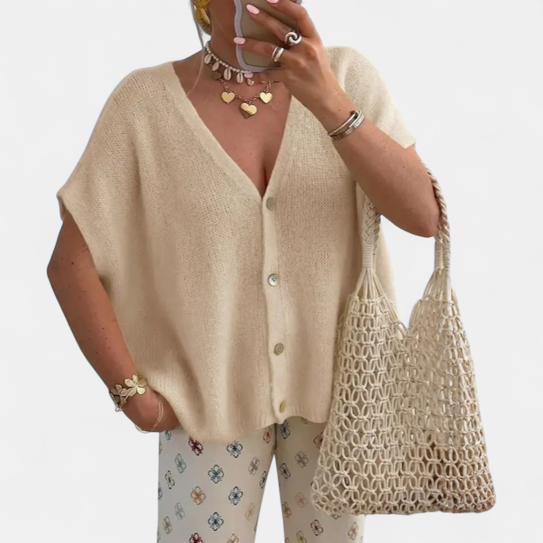 NELLIE™ – Hollow Knit Sleeveless Cardigan