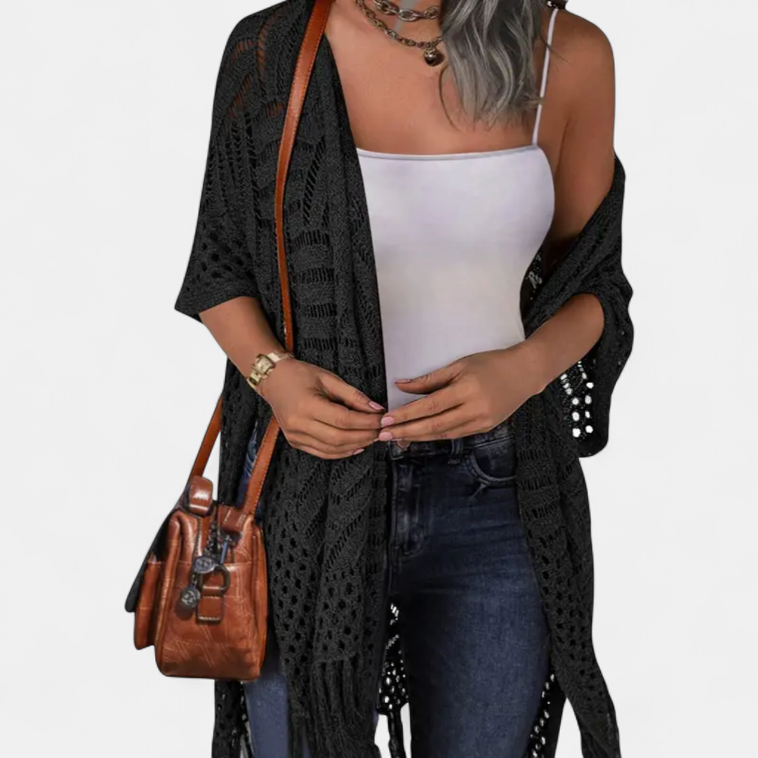 SOLÈNE™ – Boho Crochet Tassel Kimono Cardigan