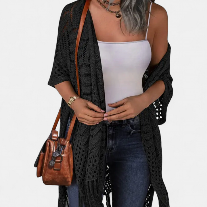 SOLÈNE™ – Boho Crochet Tassel Kimono Cardigan