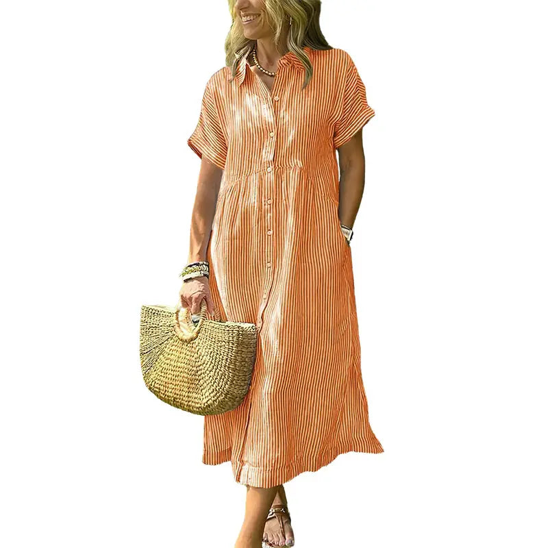 ANDREA™ – Relaxed Striped Summer Midi Dress