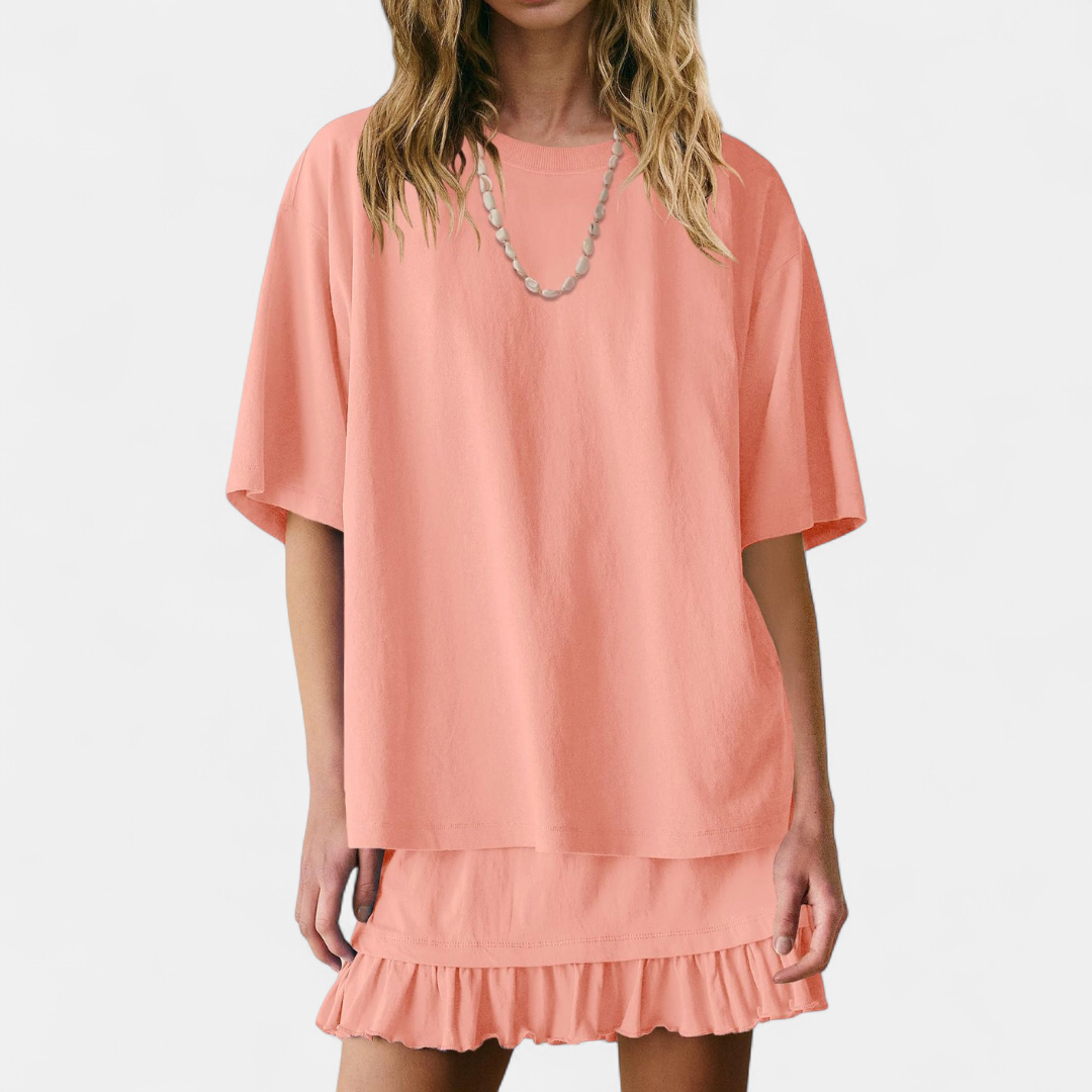 TESSA™ – Relaxed Short Sleeve 2 Piece Skirt Set
