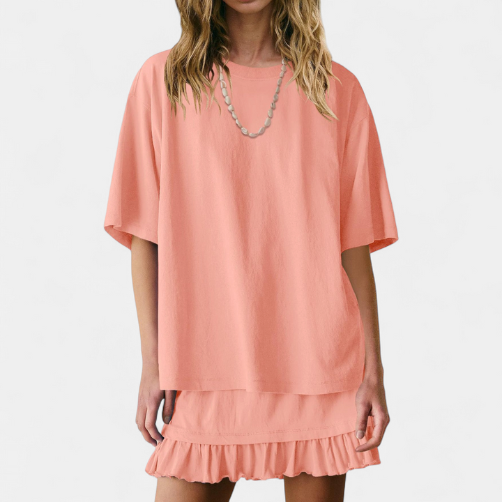 TESSA™ – Relaxed Short Sleeve 2 Piece Skirt Set