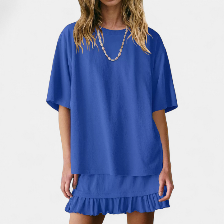 TESSA™ – Relaxed Short Sleeve 2 Piece Skirt Set