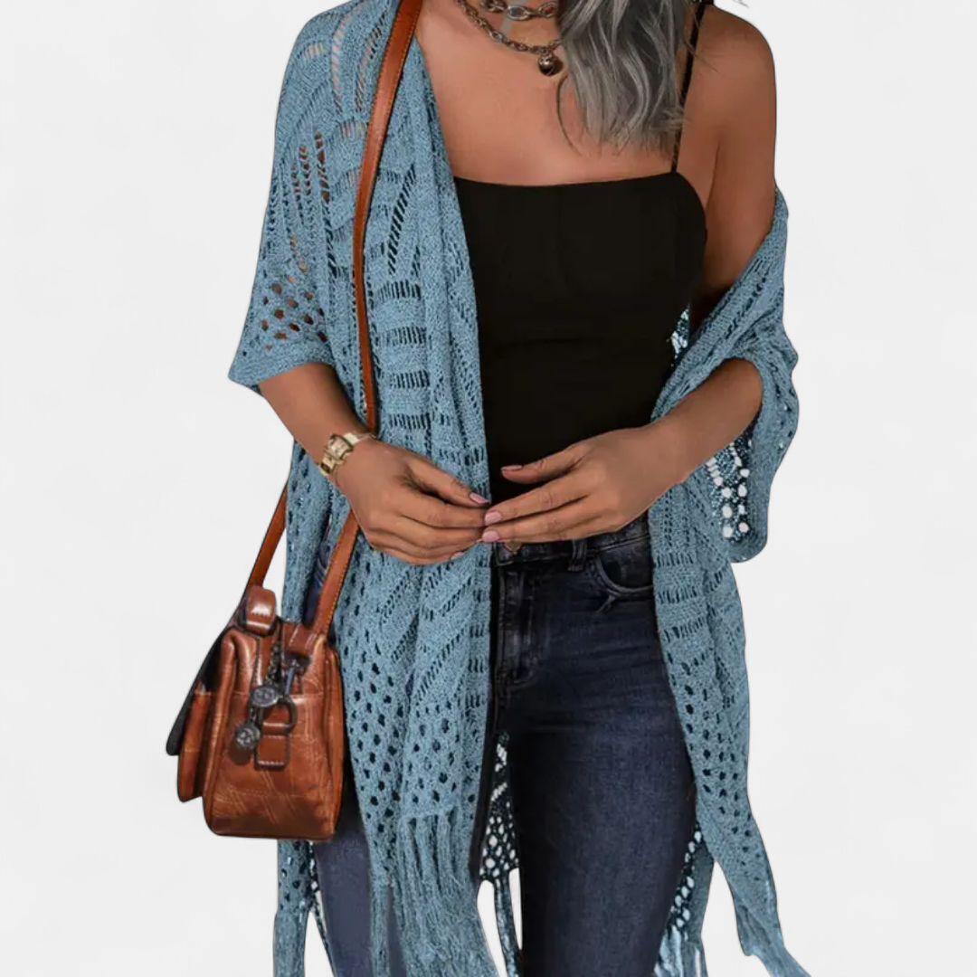 SOLÈNE™ – Boho Crochet Tassel Kimono Cardigan