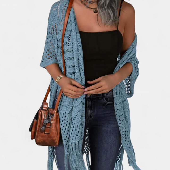 SOLÈNE™ – Boho Crochet Tassel Kimono Cardigan