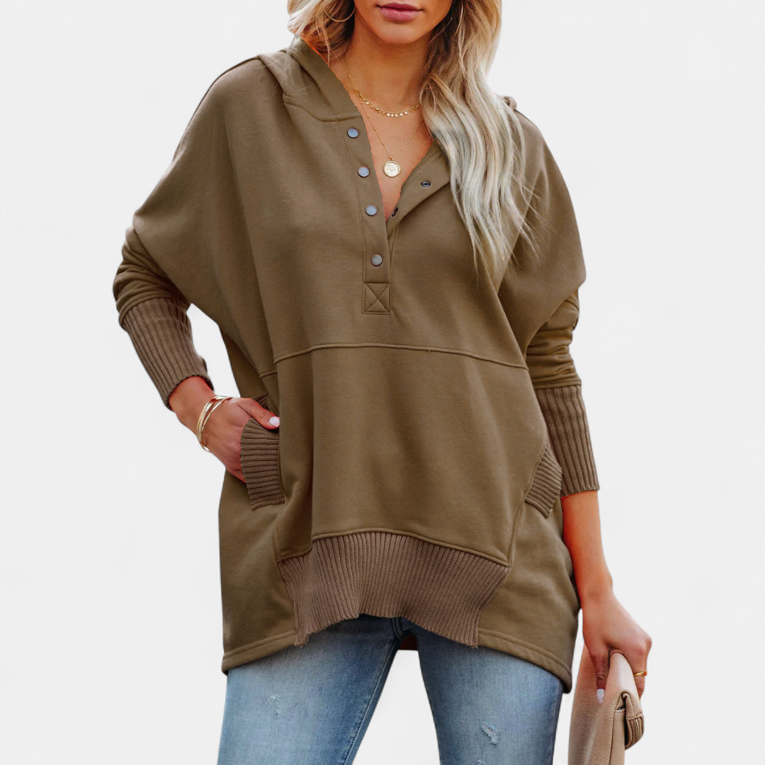 SORAYA™ - Comfy Oversized Hoodie V-Neck Long Sleeve Sweatshirt