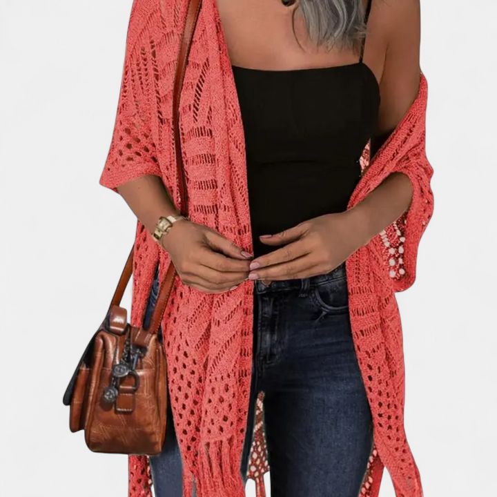SOLÈNE™ – Boho Crochet Tassel Kimono Cardigan