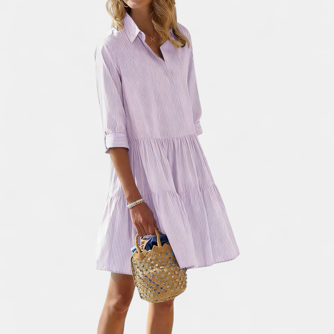 HALCYON™ – Striped Half-Button Layered Dress