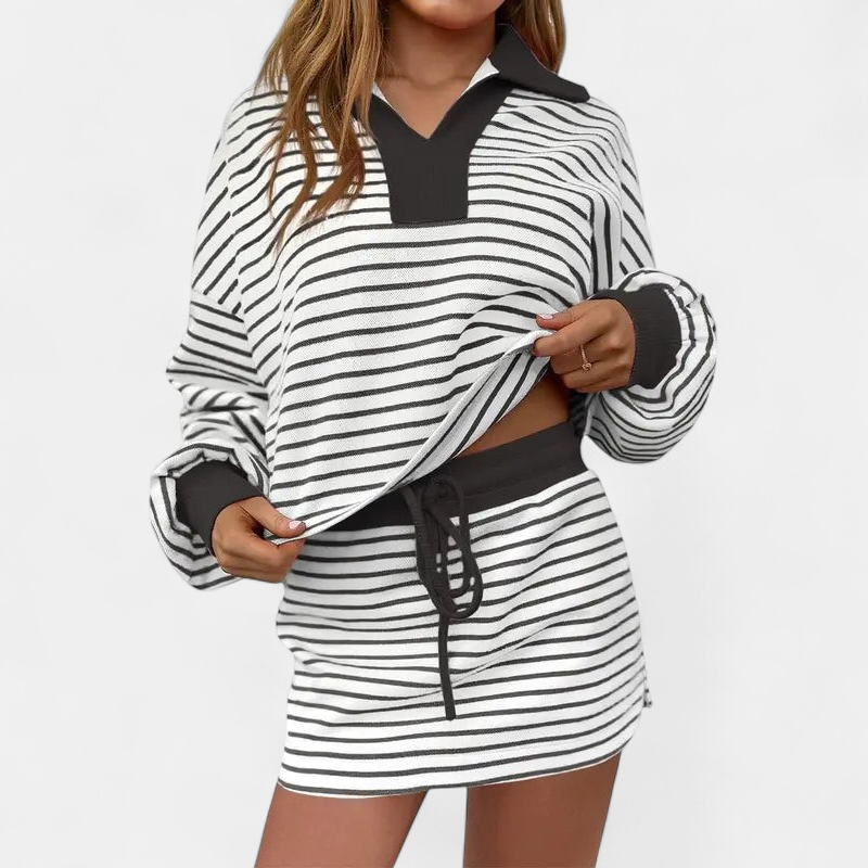 MARI™ – Casual Long Sleeve Sweatshirt Skirt Set