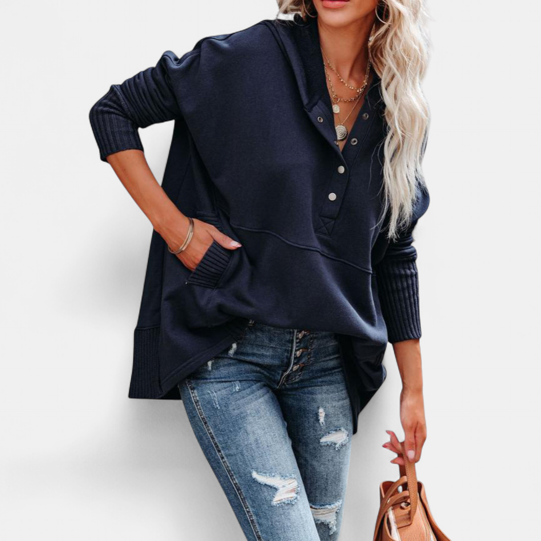 SORAYA™ - Comfy Oversized Hoodie V-Neck Long Sleeve Sweatshirt