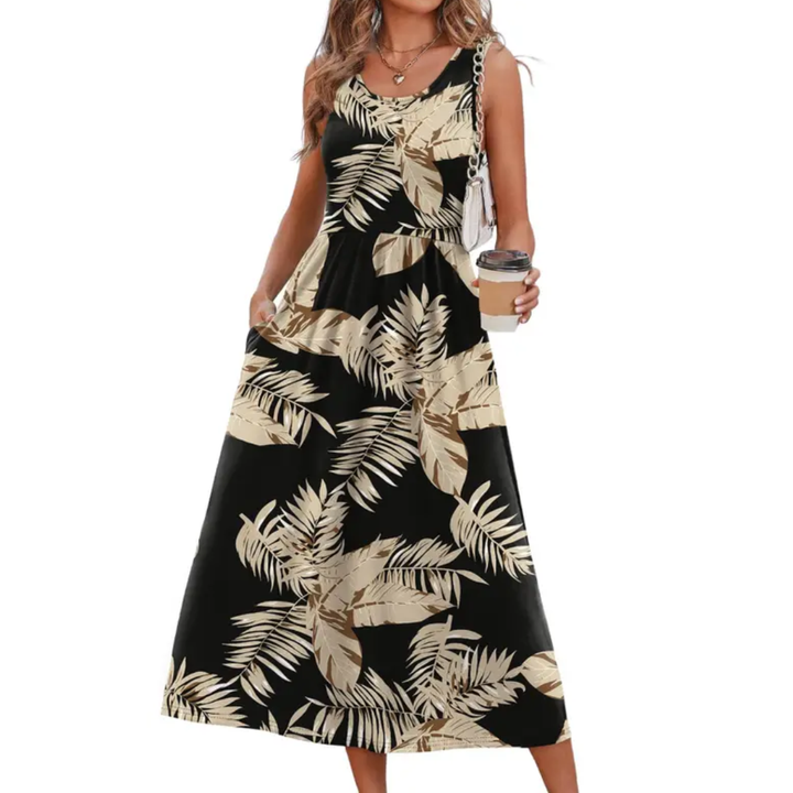 Black Beige Tropical Leaves