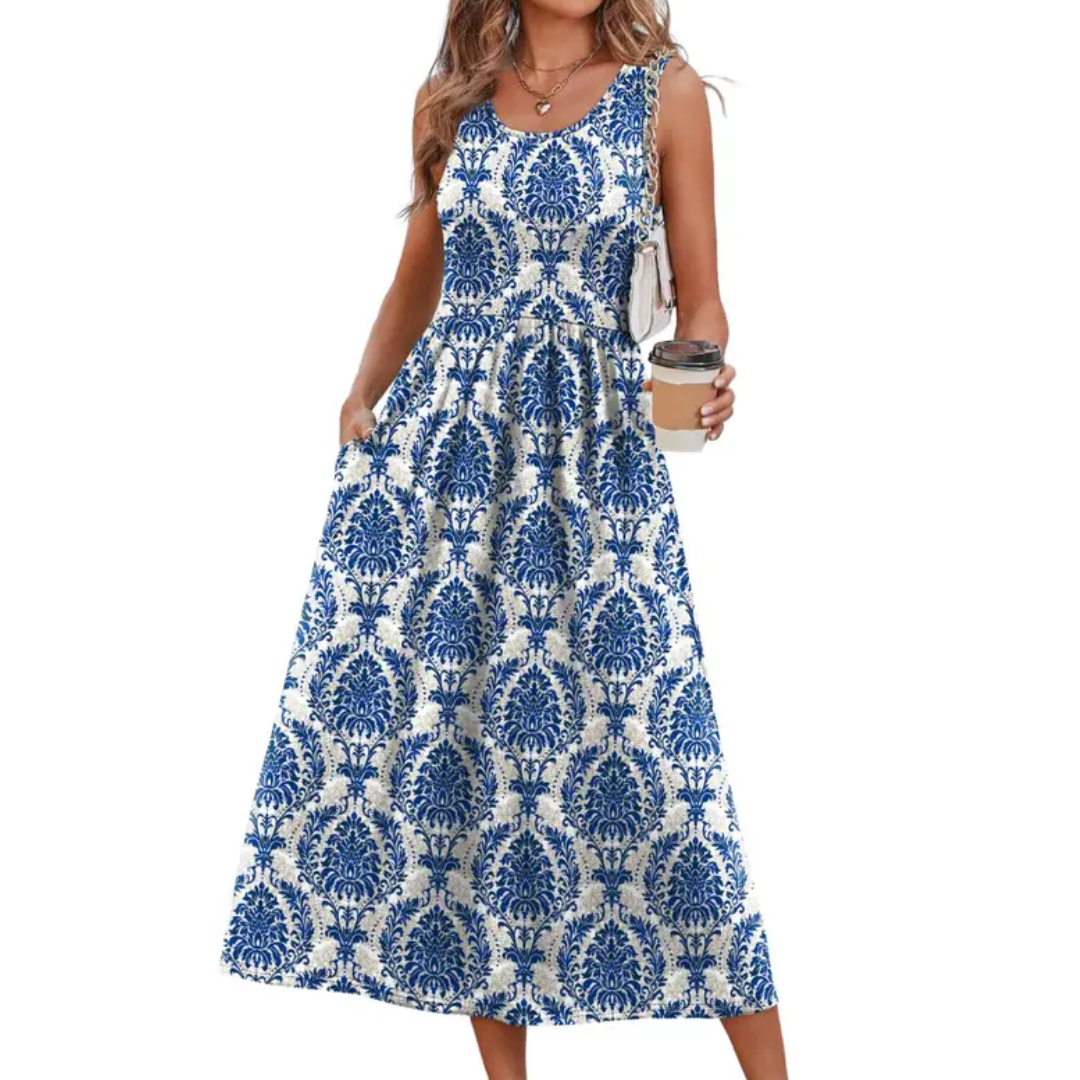 Blue Damask Print
