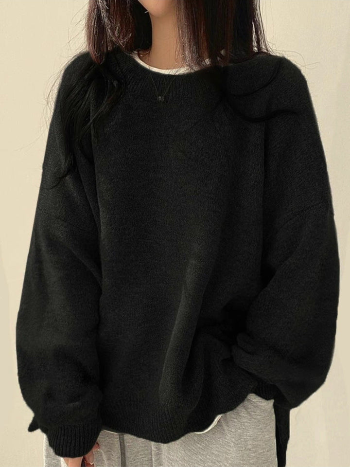 KIARA™ - Women's Drop Shoulder Split Hem Round Neck Sweater