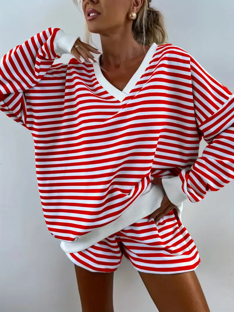 NOLANI™ – Relaxed Fit Striped V-Neck Lounge Set
