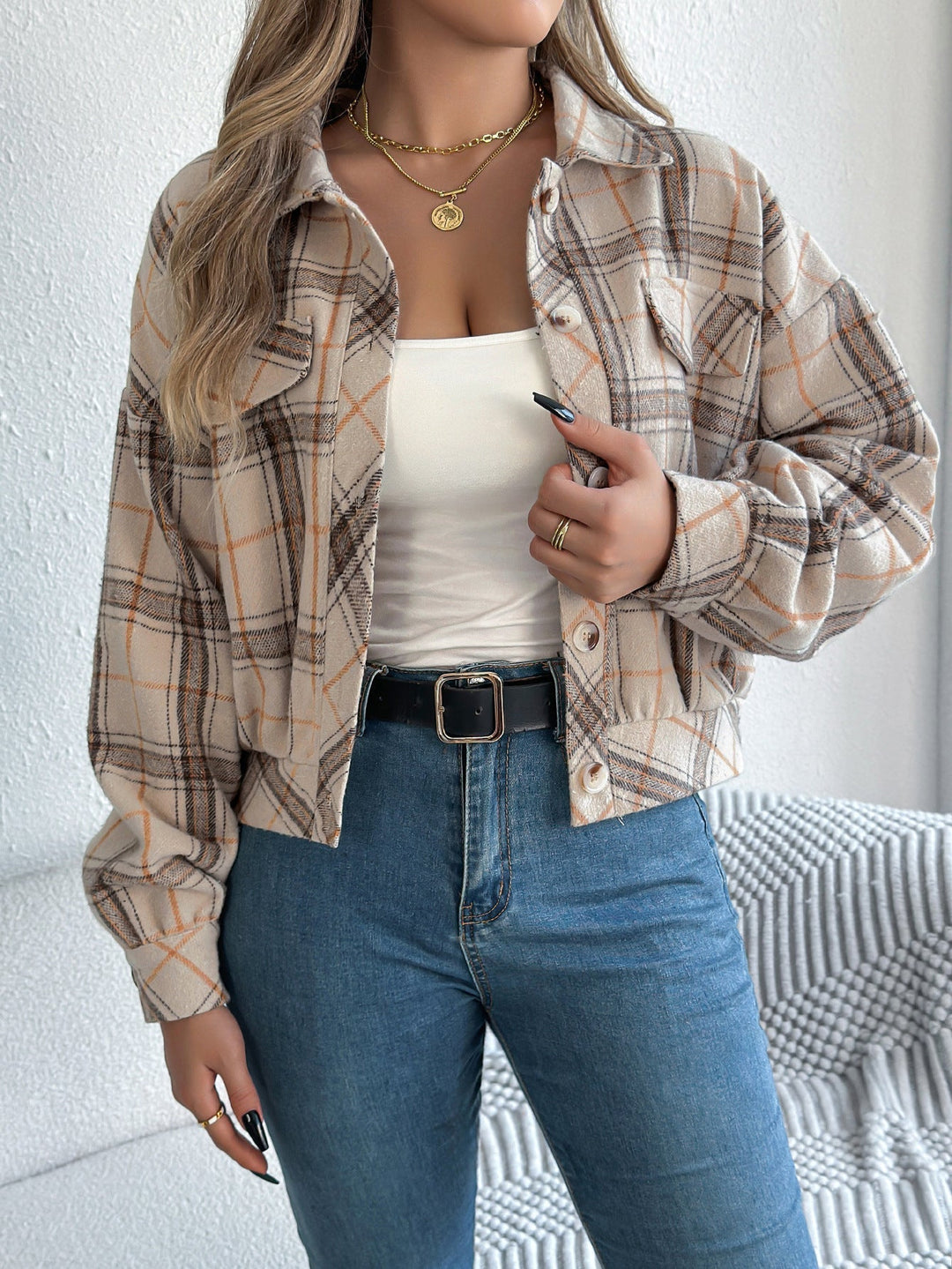 ZABEL™ - Casual Plaid Button Front Long Sleeve Jacket