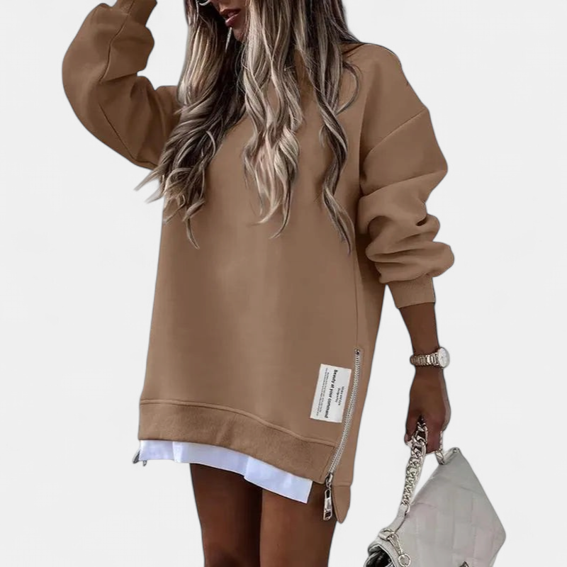 MELISA™ – Casual Drop Shoulder Zipper Slit Sweatshirt Dress