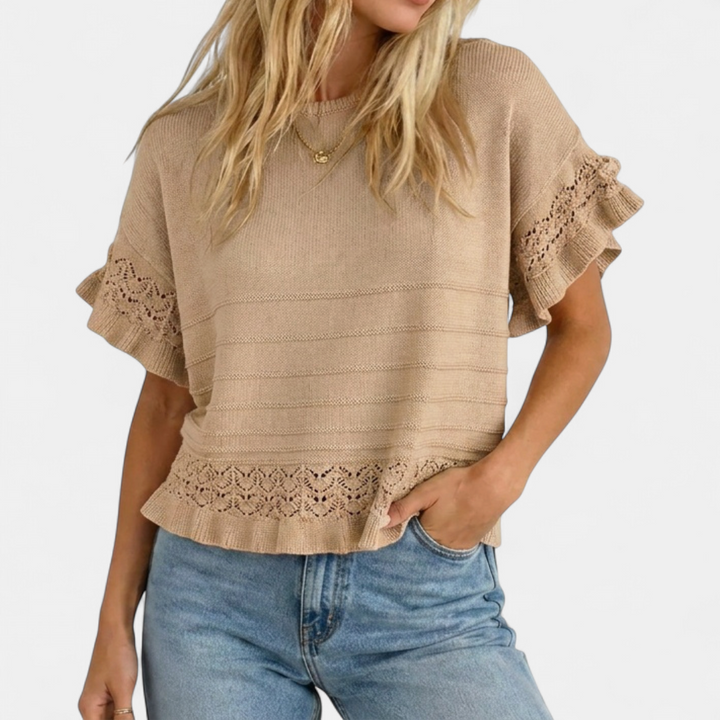 NELLA™ – Ruffled Hem Knit Pullover Top