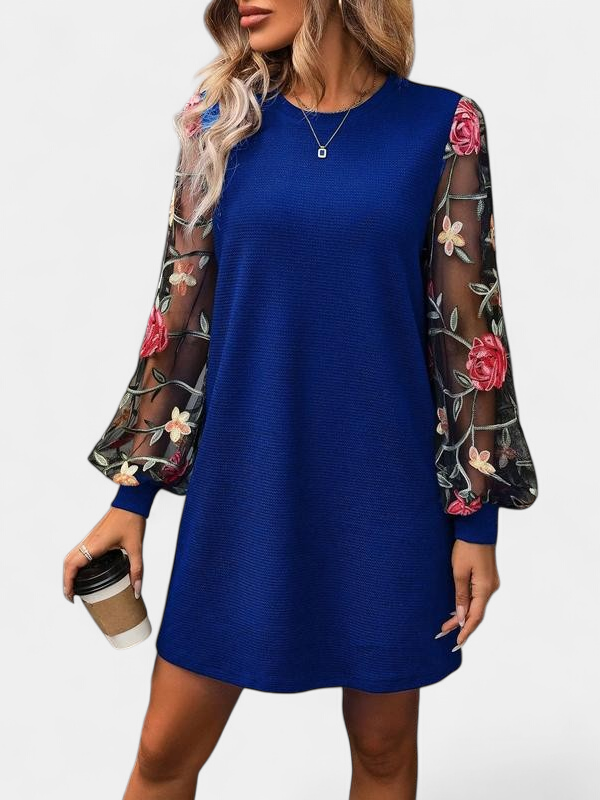 FLORA™ - Floral Embroidery Bishop Sleeve Dress for Parties & Weddings