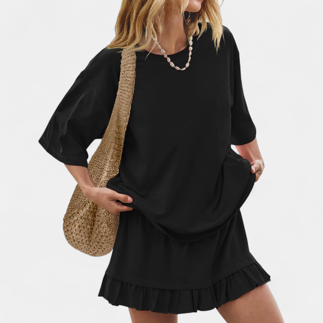 TESSA™ – Relaxed Short Sleeve 2 Piece Skirt Set