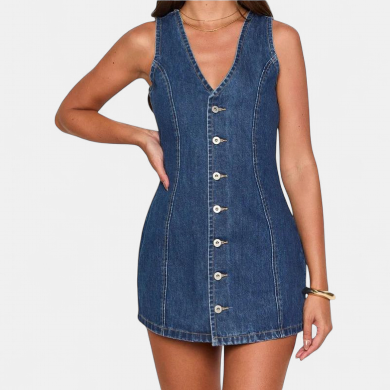 EUNICE™ – Refined Sleeveless Button Placket Dress