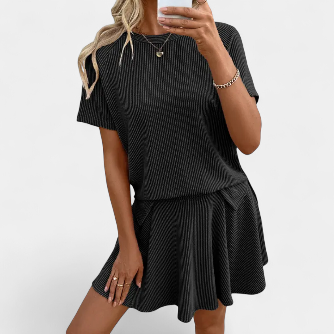 PHOEBE™ – Ribbed Knit Pleated Mini Skort Set