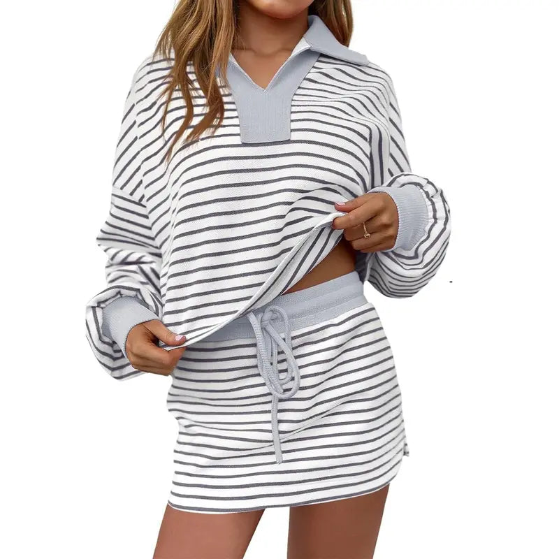 MARI™ – Casual Long Sleeve Sweatshirt Skirt Set