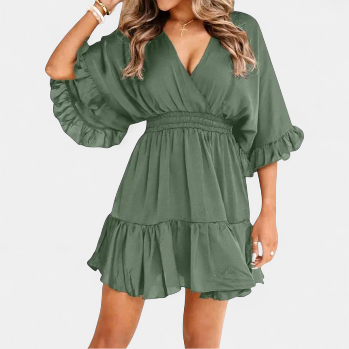 BRECKE™ – Flirty V-Neck Ruffle Mini Dress
