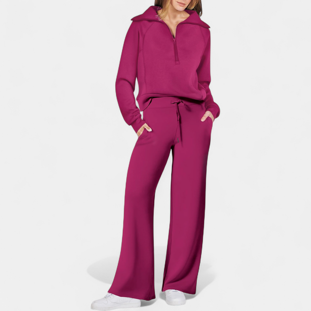 UDAY™ - Comfy Half Zip Sweatshirt and Wide Leg Pants Set