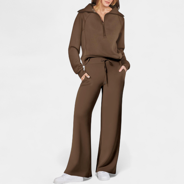 UDAY™ - Comfy Half Zip Sweatshirt and Wide Leg Pants Set