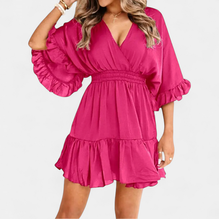 BRECKE™ – Flirty V-Neck Ruffle Mini Dress