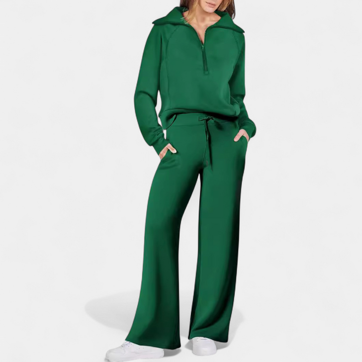 UDAY™ - Comfy Half Zip Sweatshirt and Wide Leg Pants Set
