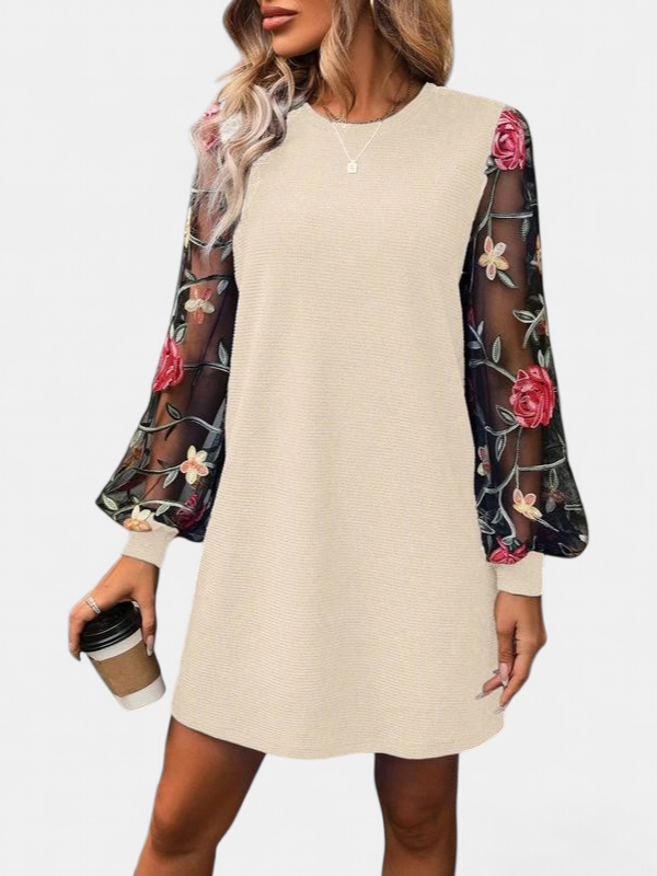 FLORA™ - Floral Embroidery Bishop Sleeve Dress for Parties & Weddings