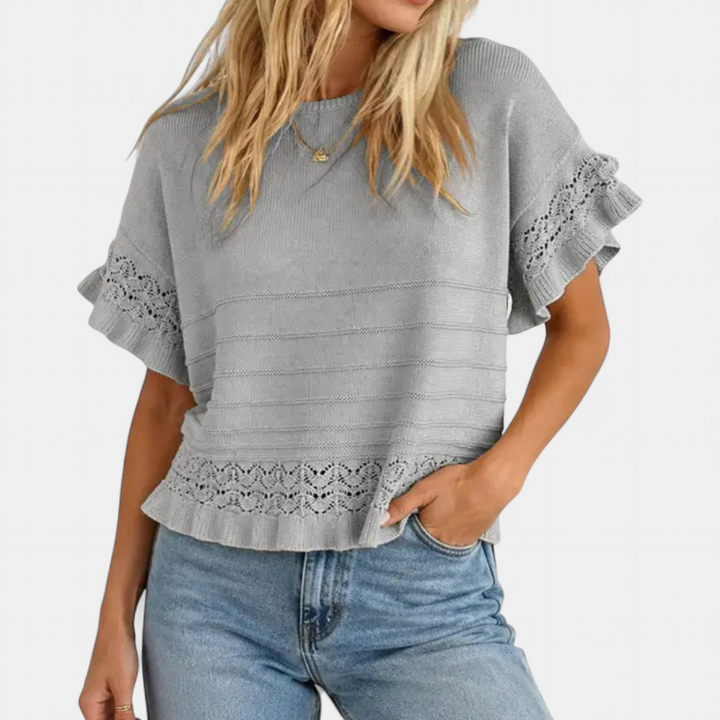NELLA™ – Ruffled Hem Knit Pullover Top