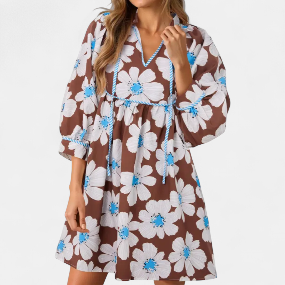 FENELLA™ – Boho Floral Tie-Front Babydoll Dress