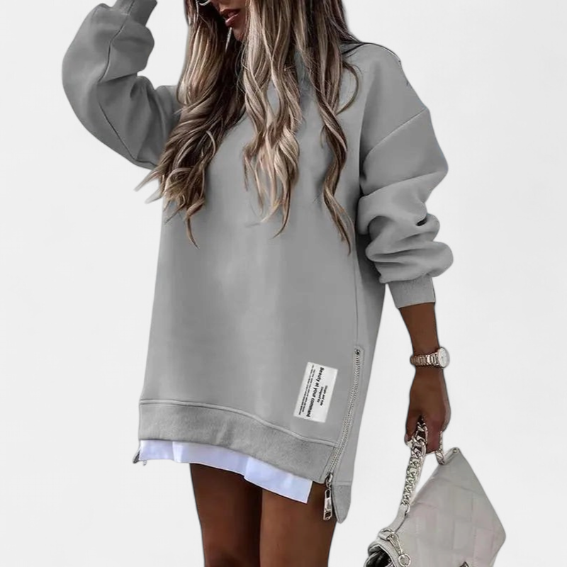 MELISA™ – Casual Drop Shoulder Zipper Slit Sweatshirt Dress