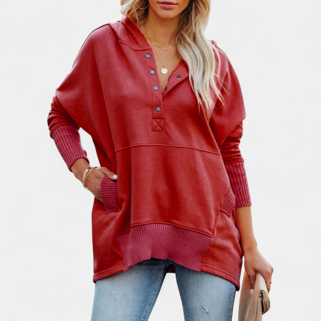 SORAYA™ - Comfy Oversized Hoodie V-Neck Long Sleeve Sweatshirt