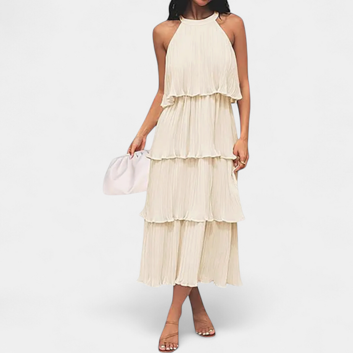CELESTINE™ – Halter Neck Ruffle Tiered Midi Dress