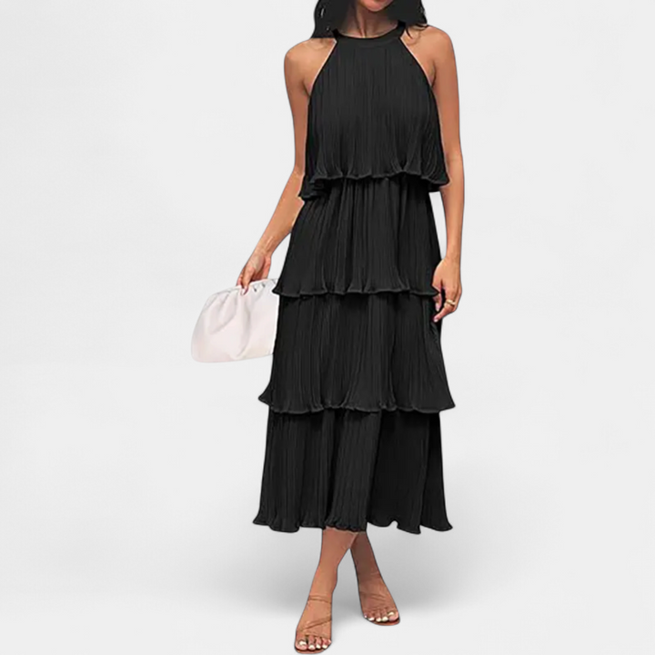 CELESTINE™ – Halter Neck Ruffle Tiered Midi Dress