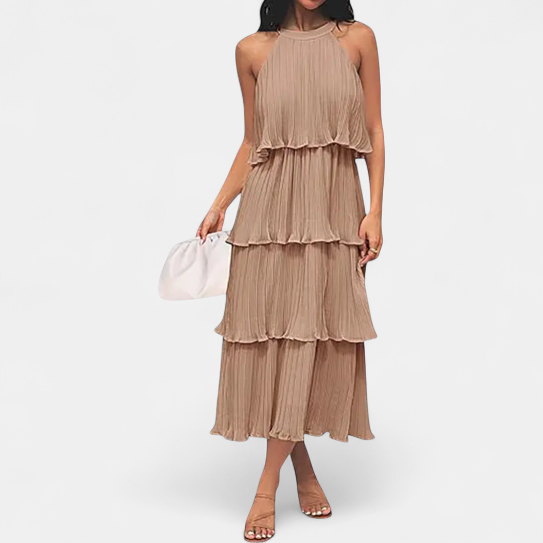 CELESTINE™ – Halter Neck Ruffle Tiered Midi Dress