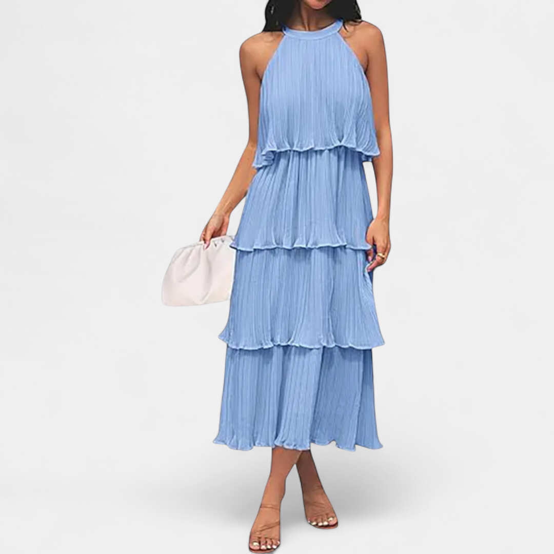 CELESTINE™ – Halter Neck Ruffle Tiered Midi Dress