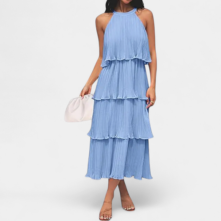 CELESTINE™ – Halter Neck Ruffle Tiered Midi Dress
