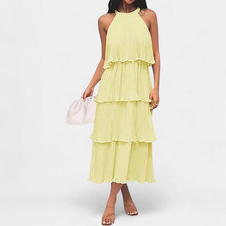CELESTINE™ – Halter Neck Ruffle Tiered Midi Dress