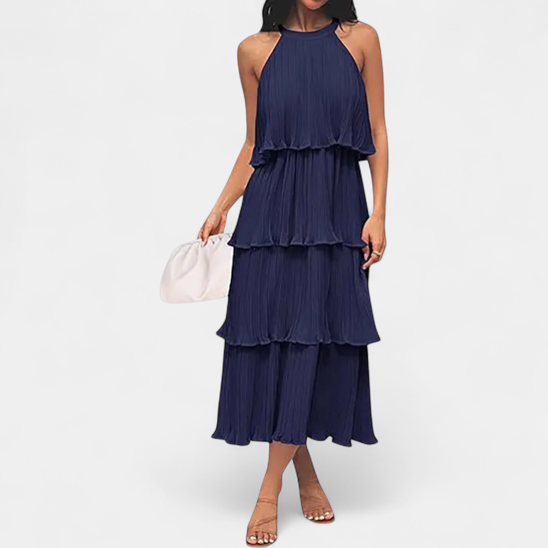 CELESTINE™ – Halter Neck Ruffle Tiered Midi Dress