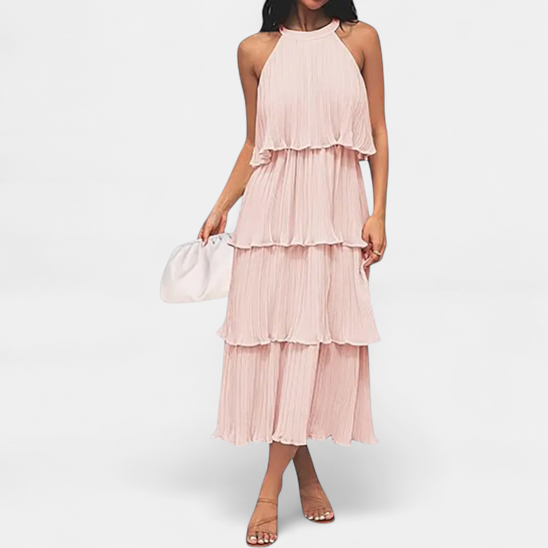 CELESTINE™ – Halter Neck Ruffle Tiered Midi Dress