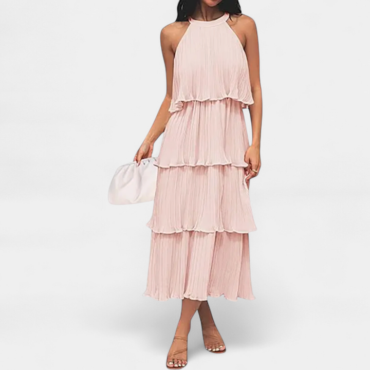 CELESTINE™ – Halter Neck Ruffle Tiered Midi Dress