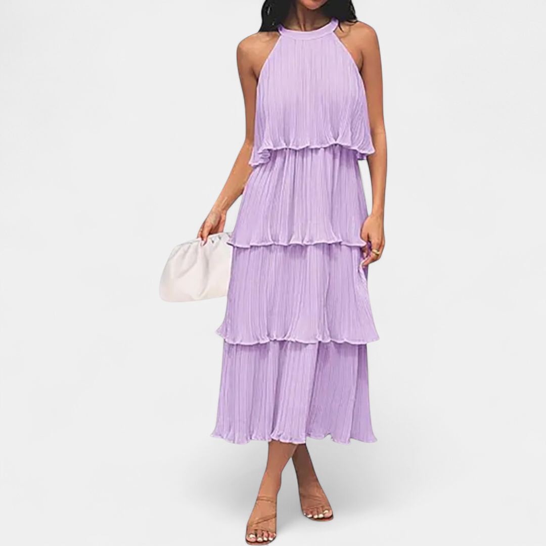 CELESTINE™ – Halter Neck Ruffle Tiered Midi Dress