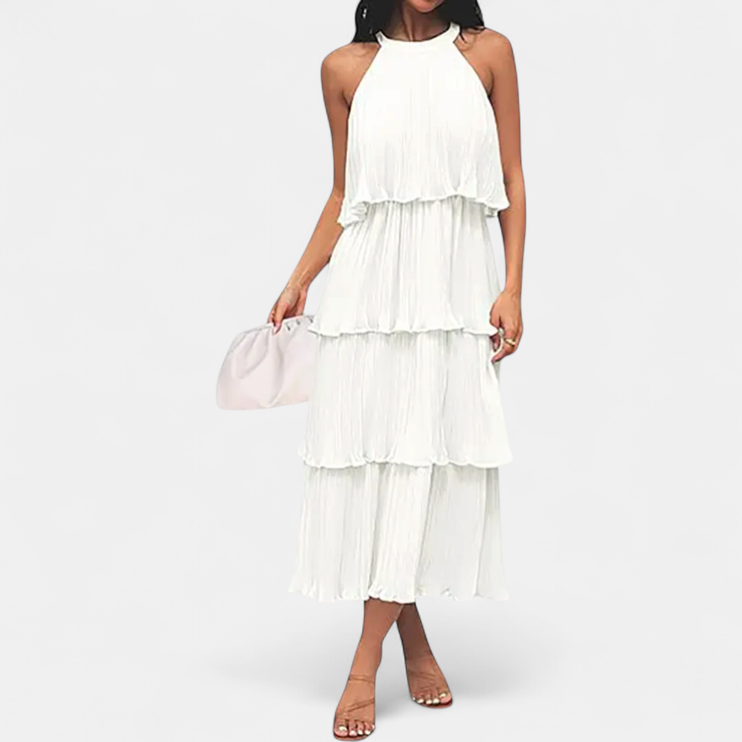 CELESTINE™ – Halter Neck Ruffle Tiered Midi Dress