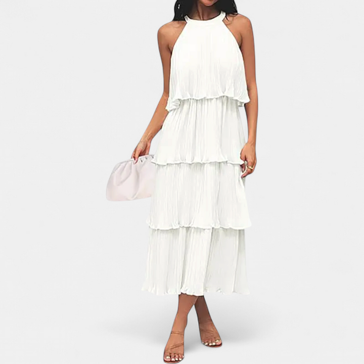 CELESTINE™ – Halter Neck Ruffle Tiered Midi Dress
