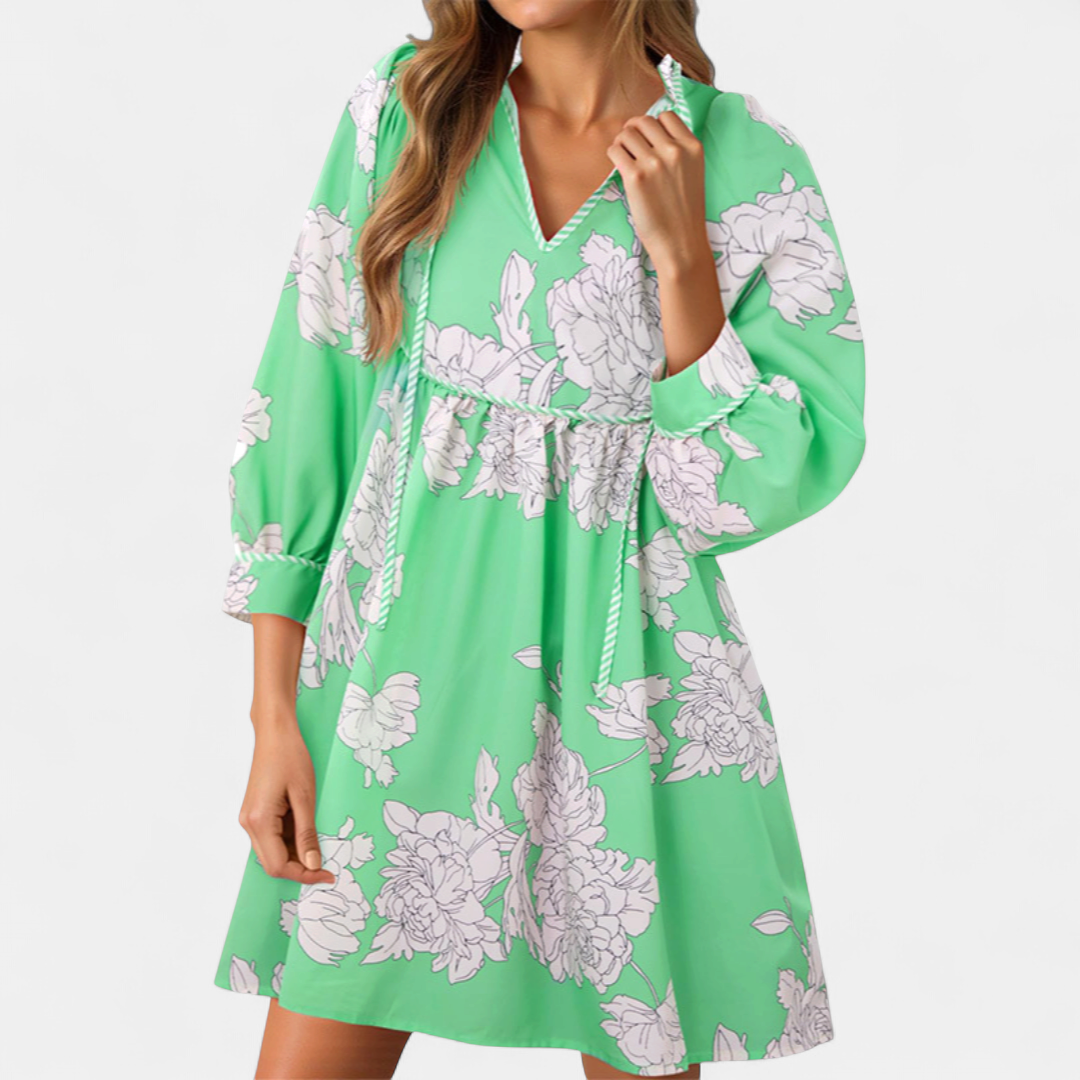 FENELLA™ – Boho Floral Tie-Front Babydoll Dress